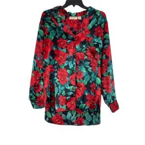 Victoria’s Secret Vintage Gold Label Floral Silky Button Front Night Shirt